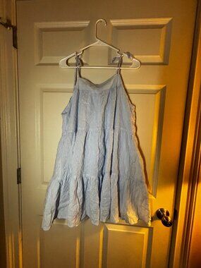 Blue Dress with Bows on Shoulder